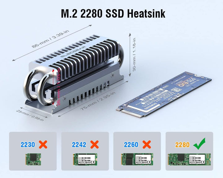 ElecGear EL-80P M.2 2280 SSD Kühlkörper, Heatpipe + Doppeldecker-Kühler aus Aluminium Heatsink für 8