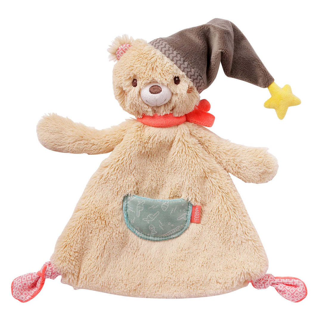 Fehn Schmusetuch Baby Schnuffeltuch mit Bär Köpfchen - Kuscheltuch für Neugeborene - Kuscheltier Spi
