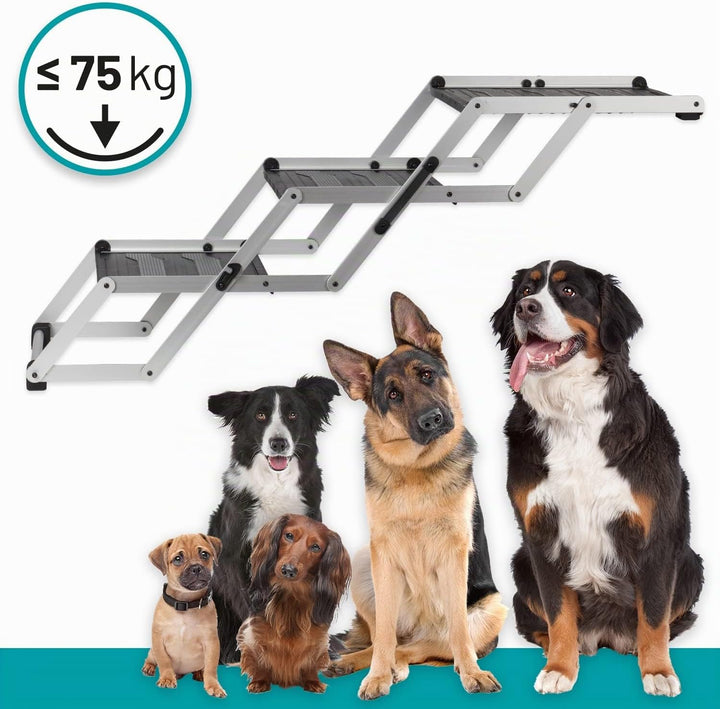 VOSS.PET Faltbare Hundetreppe, 3-stufige Kofferraumtreppe, Gelenkschonende Auto-Treppe, Einstiegshil
