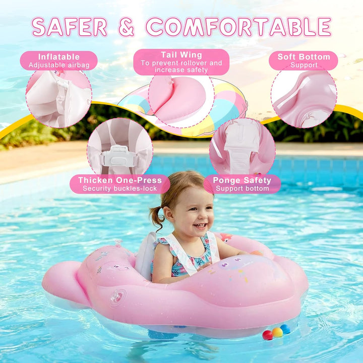 Schwimmring Baby mit abnehmbarem Sonnenschutz Mit Glocke Baby Float Schwimmsitz Kinderbecken Schwimm