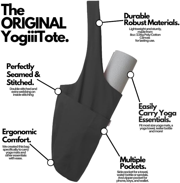 Yogiii Yogamatte Tasche | Die ORIGINAL YogiiiTote | Yogatasche für Yogamatte mit grosser Seitentasch