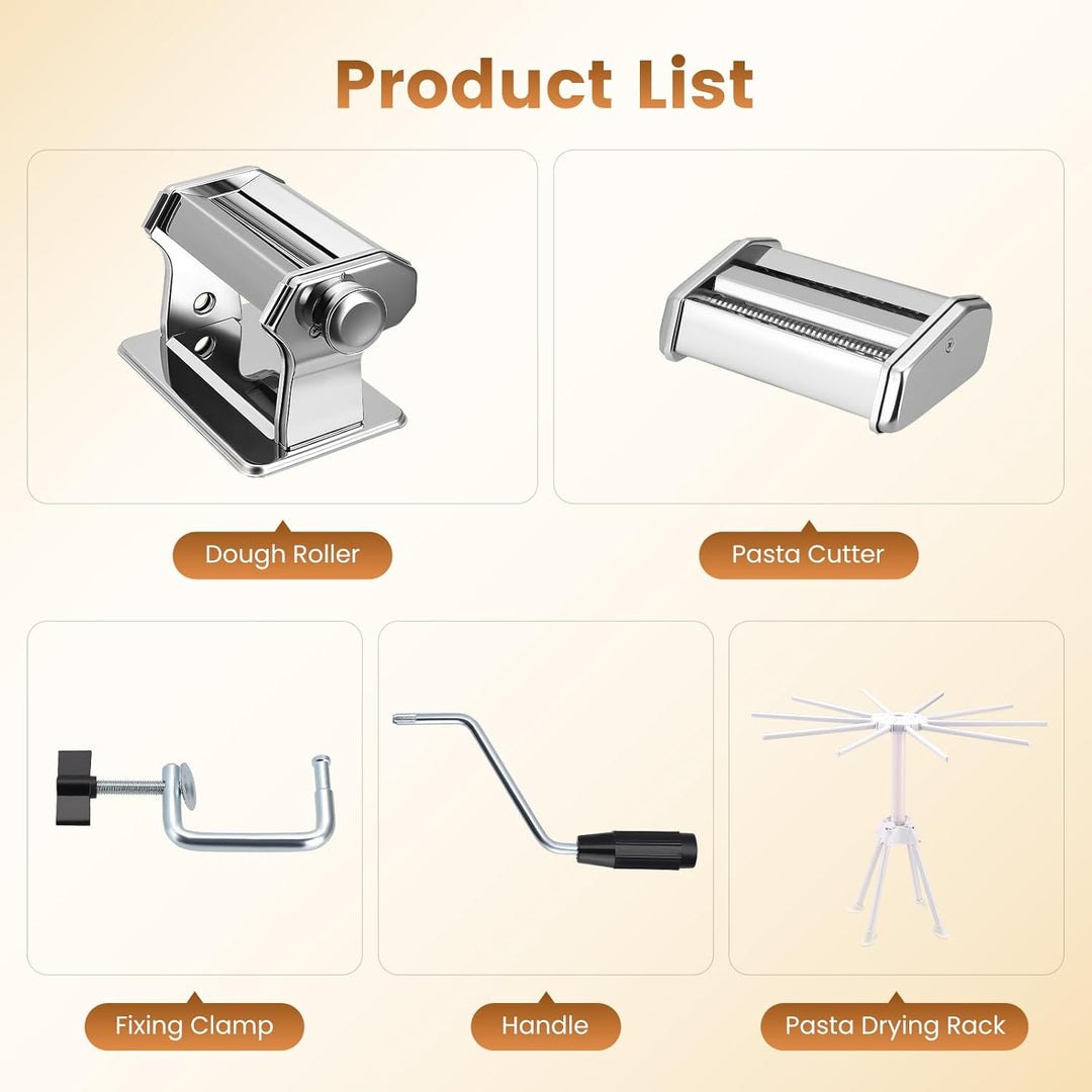 Yigowyigo Nudelmaschine Edelstahl Pastamaschine Manuelle mit Nudeltrockner & Tischklemmen, 9 Einstel