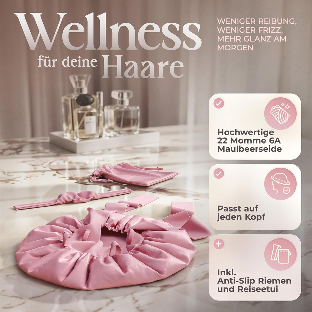 Seidenhaube zum Schlafen - 100% Maulbeerseide I Schlafhaube Seide - Idealer Schutz vor Frizz, Haarbr