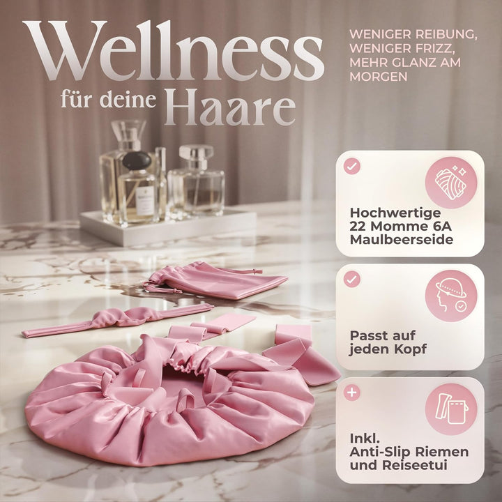 Seidenhaube zum Schlafen - 100% Maulbeerseide I Schlafhaube Seide - Idealer Schutz vor Frizz, Haarbr