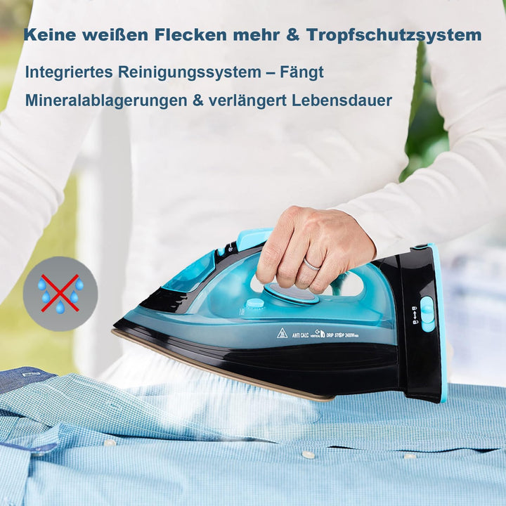 Bügeleisen, Dampfbügeleisen Kabelloses, Keramiksohle, abschaltautomatisch, 2400W Blau, Blau