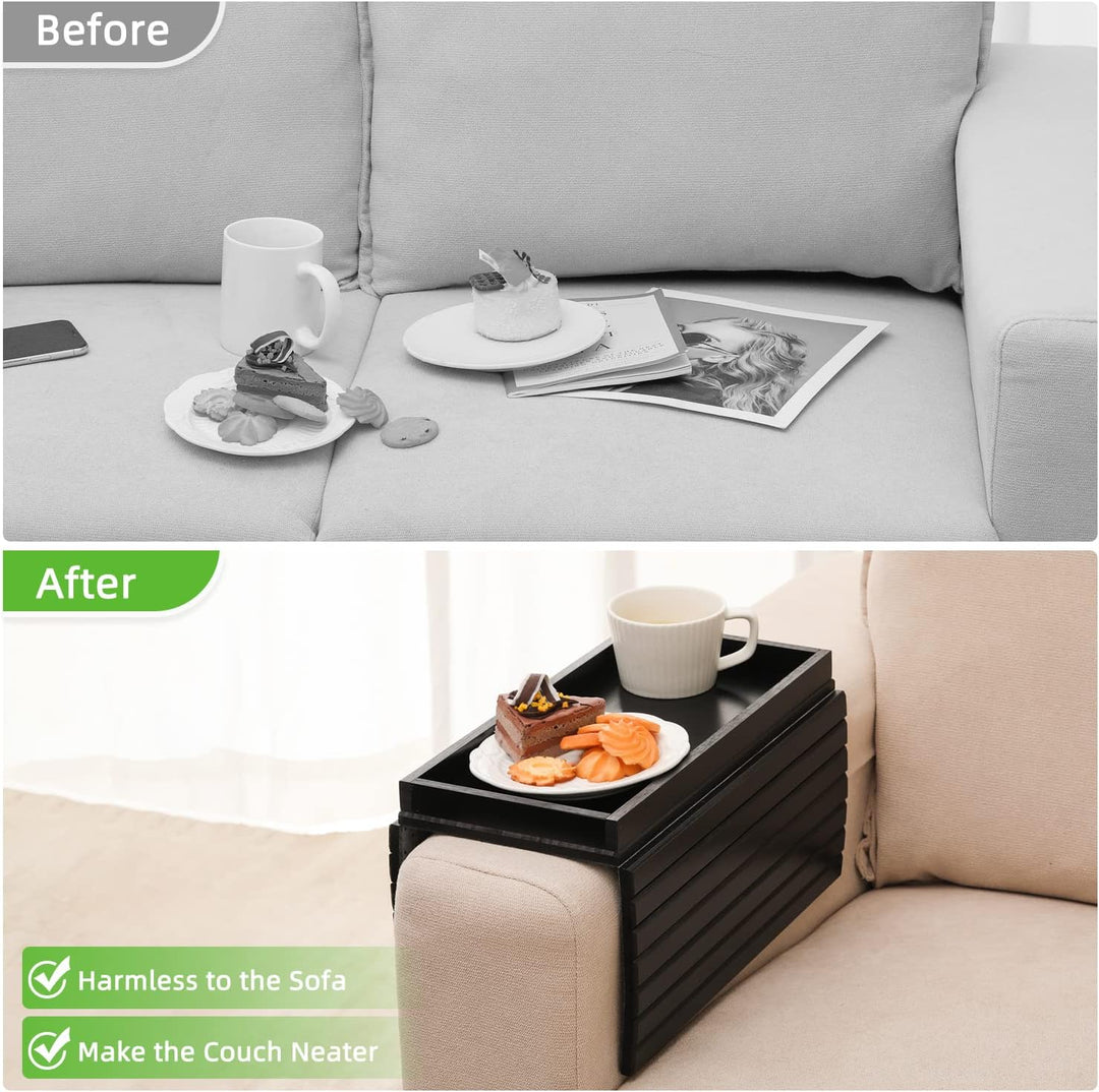 GEHE Natural Bamboo Sofa Arm Tray, Sofa Tray Table for Couch, Sofa Armrest Tray Table Anti-Slip Sofa