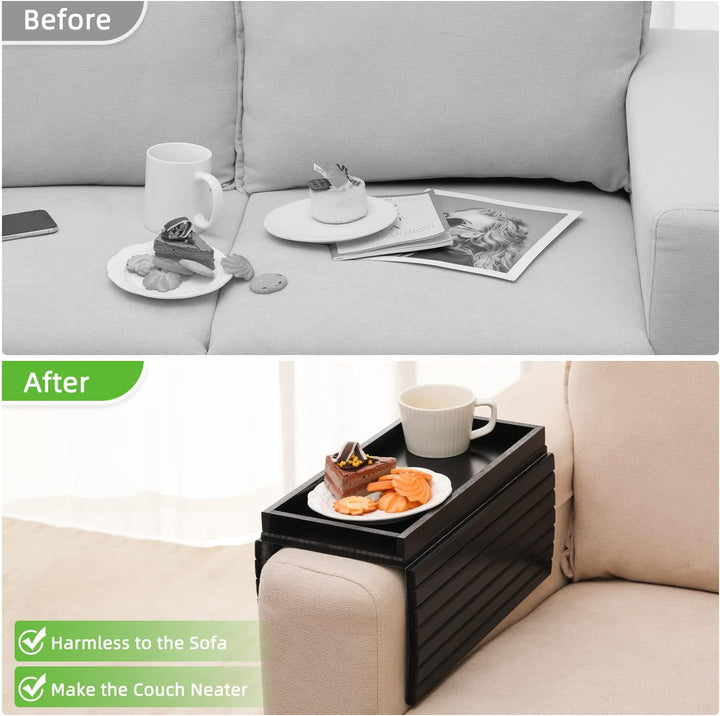 GEHE Natural Bamboo Sofa Arm Tray, Sofa Tray Table for Couch, Sofa Armrest Tray Table Anti-Slip Sofa