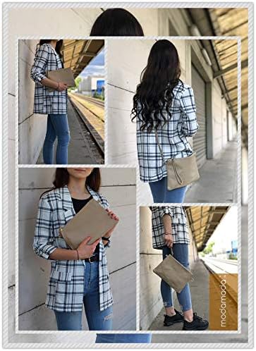 modamoda de - T186 - ital. Clutch Umhängetasche Leder Medium Beige, Beige