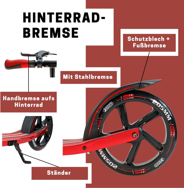 Best Sporting High End Scooter Erwachsene I klappbarer Roller mit Ständer, Handbremse, Klingel und T