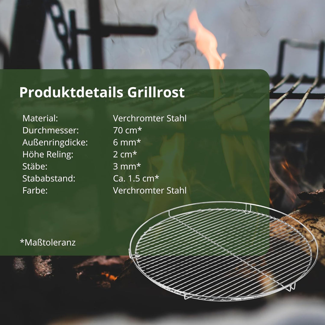 HeRo24 70cm Chrom Grillrost Grill Rost Grillgitter Ersatzrost rund (R)