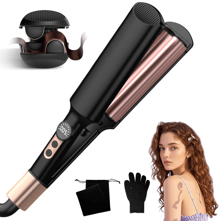 UKLISS Welleneisen, Pro Mini Welleneisen für Haare LCD-Anzeige 120-210℃, Reisegrösse Beach Waves Loc