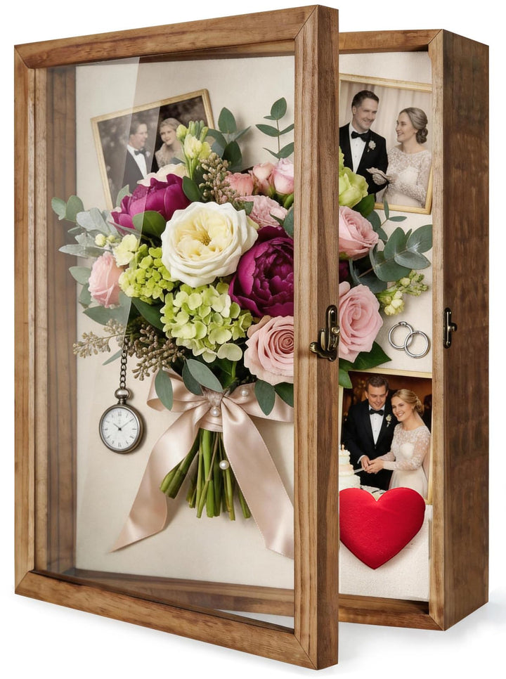 TJ.MOREE Blumen Grosse Schattenbox Vitrine Rahmen mit Glasfenstertür Bilderrahmen Hochzeitsstrauss E
