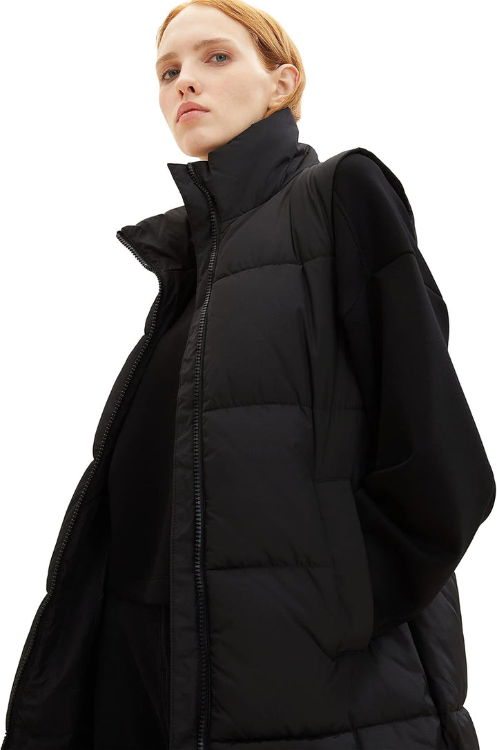 TOM TAILOR Denim Damen Denim Longstyle Puffer Weste XS 14482-deep Black, XS 14482-deep Black