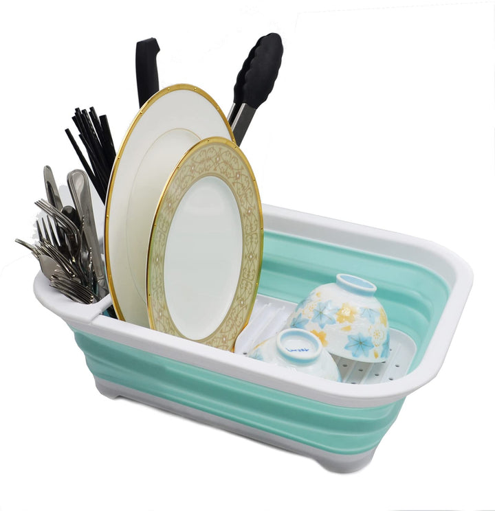 SAMMART 7.5L Collapsible Dish Drainer - Foldable Drying Rack Set - Portable Dinnerware Organizer - S