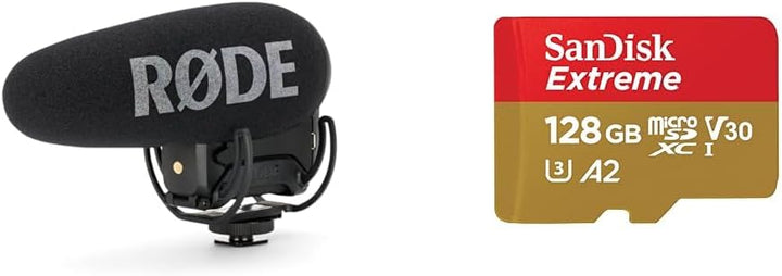 RØDE VideoMic Pro+ Premium Shotgun-Mikrofon & SanDisk Extreme microSDXC UHS-I Speicherkarte 128 GB +