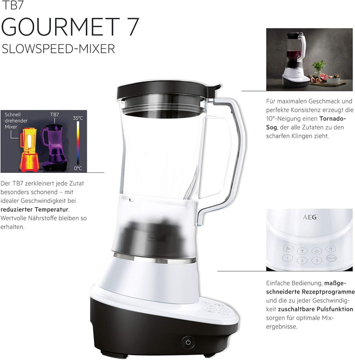 AEG TB7-1-6WWM Standmixer / Geschwindigkeitsanpassung / 3 Stufen / 4 Rezeptprogramme / Pulsfunktion