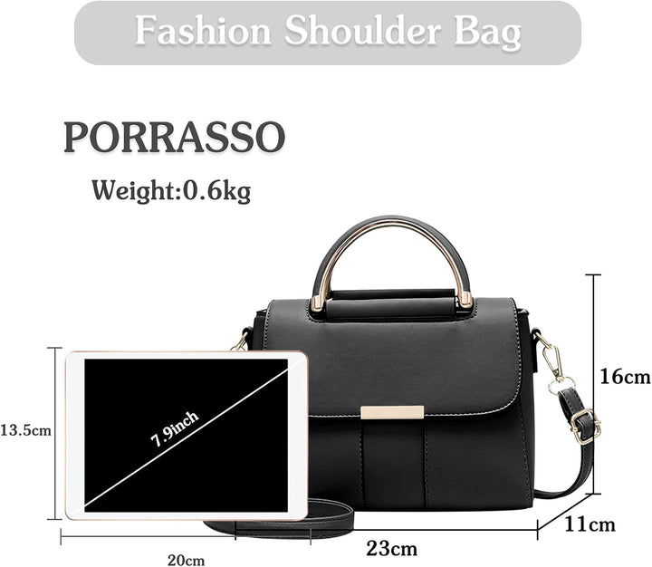 PORRASSO Damen Schultertasche Mode Handtasche PU Leder Top Griff Tasche Umhängetasche Schöne Henkelt