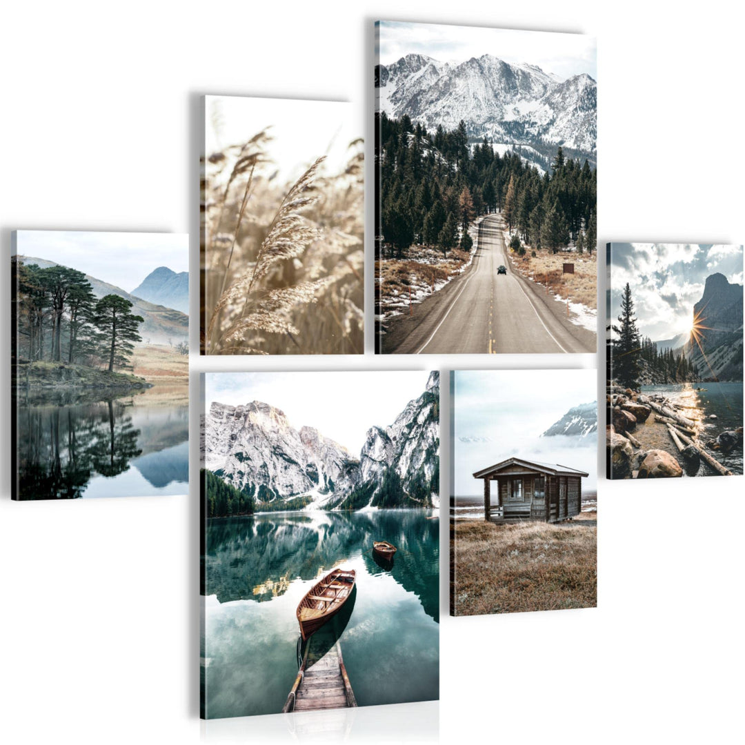 Novart Bilder Set - AUFHÄNGFERTIG - KEIN EXTRA RAHMEN BENÖTIGT - See Berge Landschaft Modern Natur -
