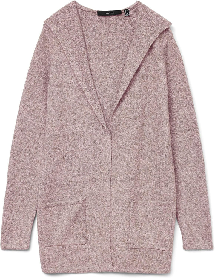 VERO MODA Damen Vmdoffy Ls Open Hood Cardigan Ga Noos Strickjacke, Woodrose/Detail:melange