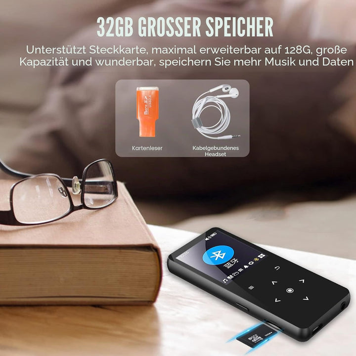 MP3 Player Bluetooth 5.0 Sport Musik-Player 32GB HiFi Verlustfreier Ton Walkman Eingebauter HD-Lauts