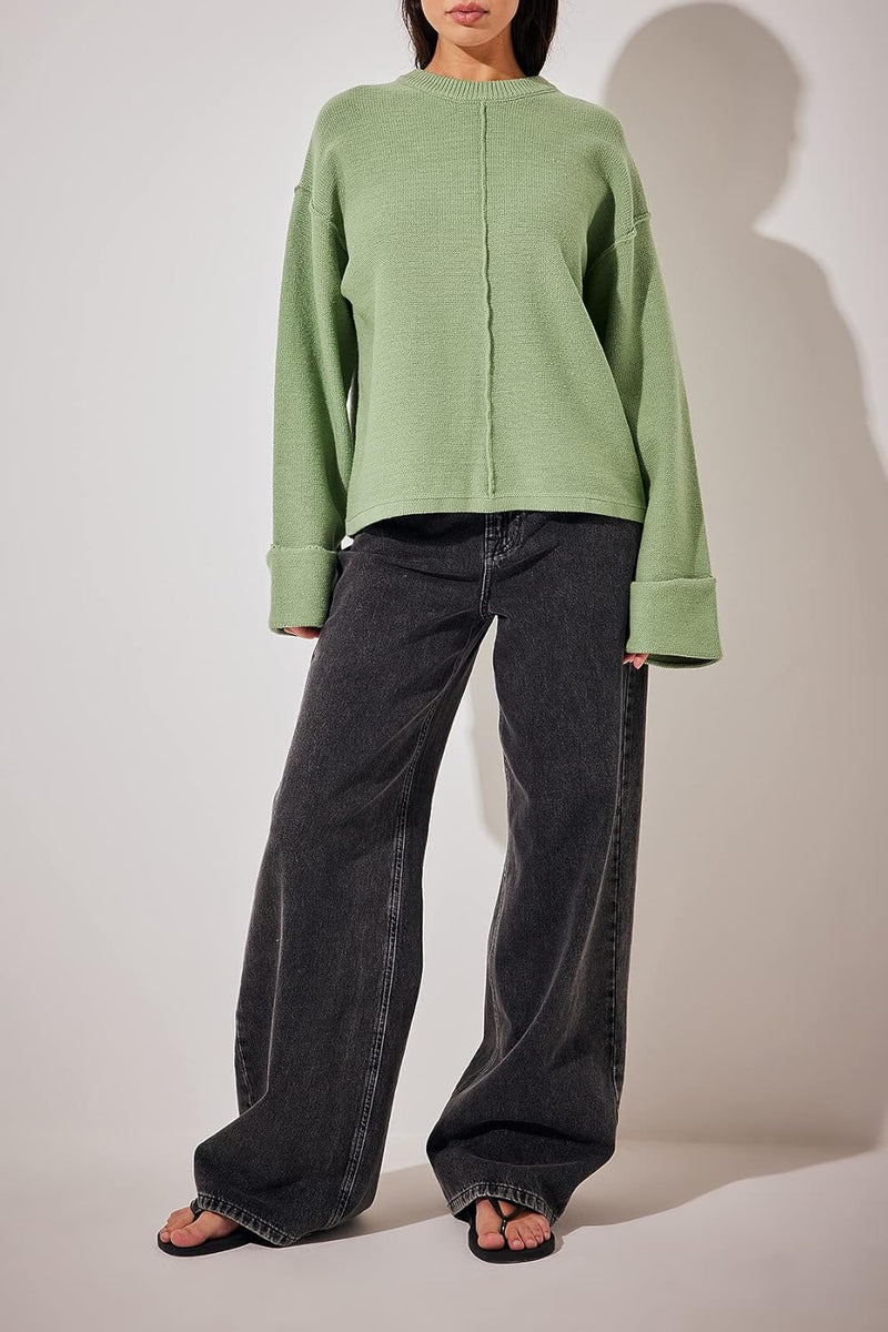 NA-KD Damen Gefaltete Ärmel Strickpullover Pullover XS Jade, XS Jade