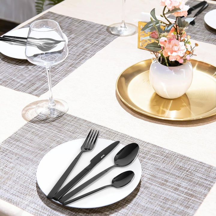 hecef Besteck Set Schwarz 16-teilig, Essbesteck Set für 4 Personen aus 18/0 Edelstahl mit Titanbesch