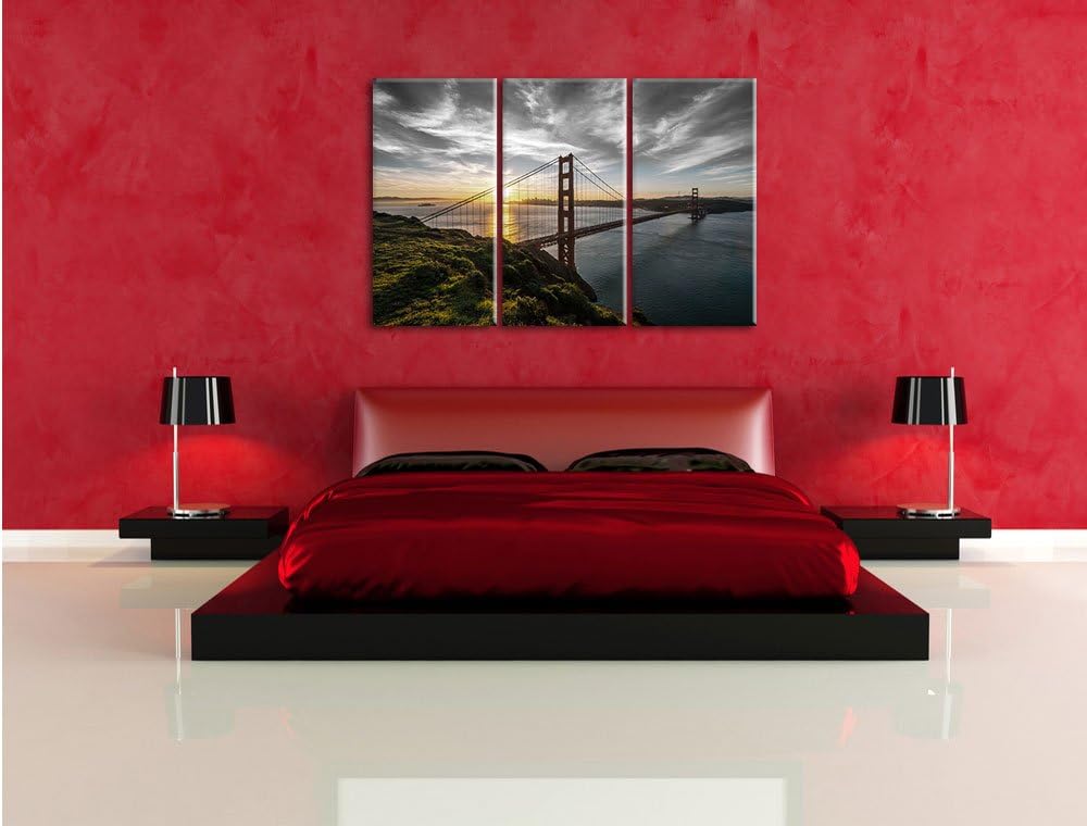 Pixxprint Golden Gate Bridge als Leinwandbild/Grösse: 3 Teilig (120x80 cm) cm/Wandbild/Kunstdruck/fe