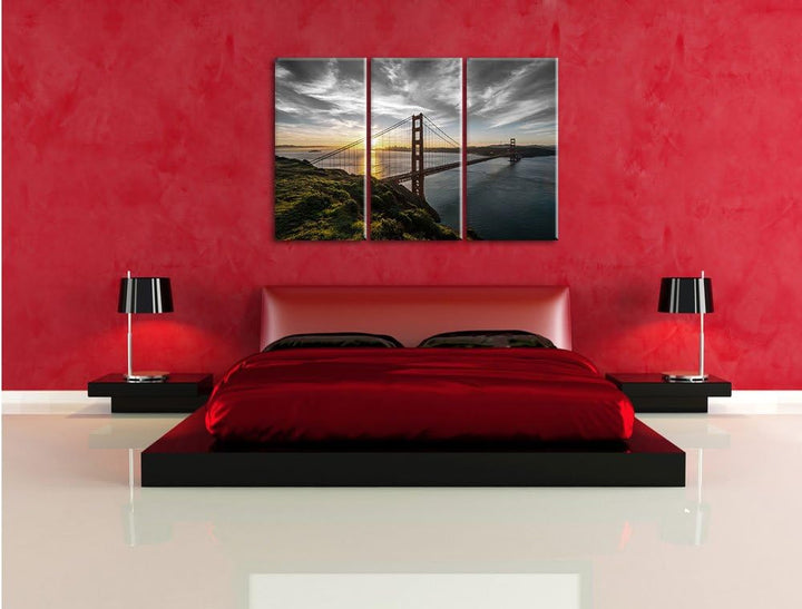 Pixxprint Golden Gate Bridge als Leinwandbild/Grösse: 3 Teilig (120x80 cm) cm/Wandbild/Kunstdruck/fe