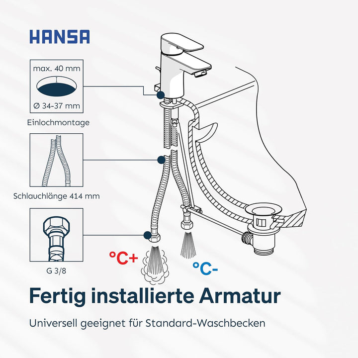 HANSA BASIC Waschtischarmatur I Wasserhahn Badezimmer mit Temperatur & Wassermengenbegrenzer | Misch