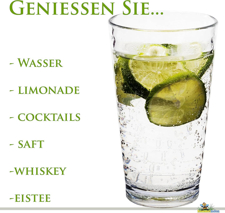 Melamin Geschirr Set 16 Teile elegante Steingut Optik in blau mit Wasserglas 400ml klar - für 4 Pers
