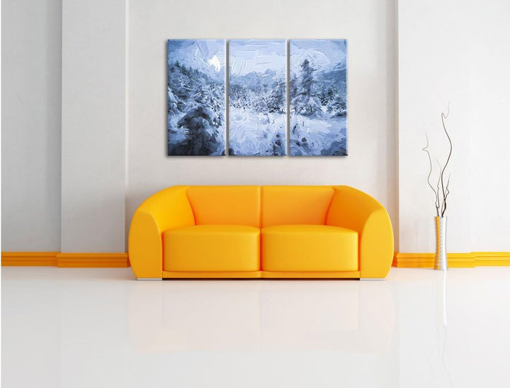 Pixxprint verschneiter Wald Pinsel Effekt 3-Teiler Leinwandbild 120x80 Bild auf Leinwand