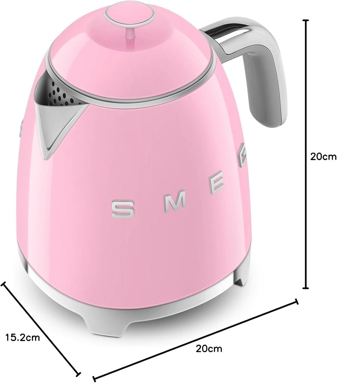 Smeg, Kleiner elektrischer Wasserkocher KLF05PKEU 0,8 L, Edelstahlfilter, Sicherheitsautomatik, Wass