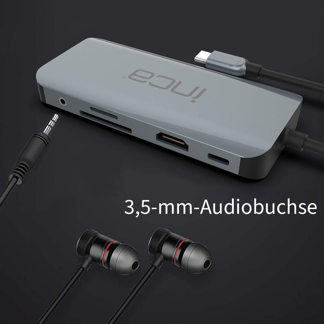 inca 9 in 1 USB C Hub ITPC-10TX, 2 x USB 3.0 + SD/TF Kartenleser + LAN 1000 Mbit/s + Daten + 3.5mm A