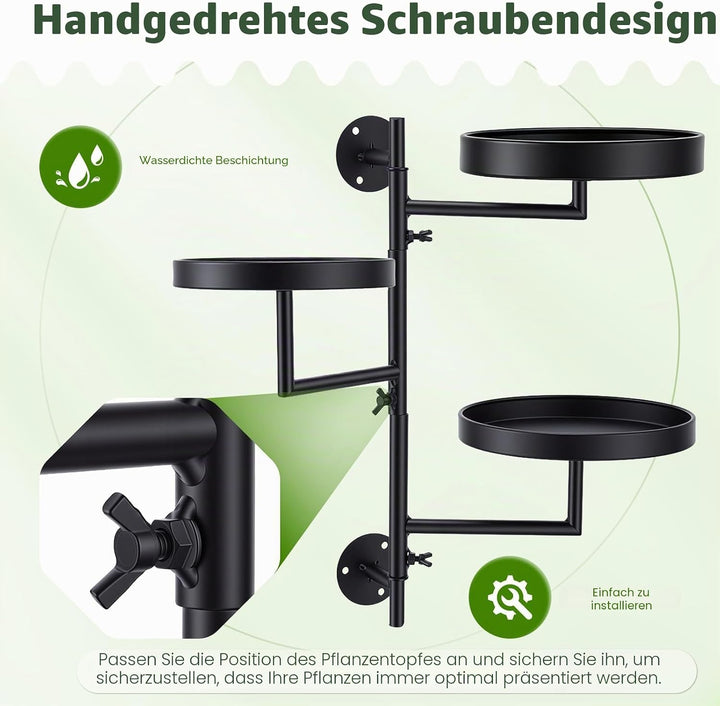 3-stöckig Drehbares Fenster-Pflanzenregal, Platzsparender Metall Blumenständer mit 180° Rotation, Wa