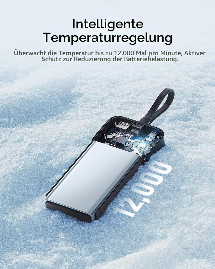 CUKTECH CP24 20000 mAh Powerbank mit Integriertem USB-C-Kabel, 40W PD Schnellladung Power Bank mit 3