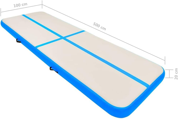 Aufblasbare Gymnastikmatte 800x100x PVC Blau mit Pumpe rutschfest wasserdicht reissfest gelenkschone