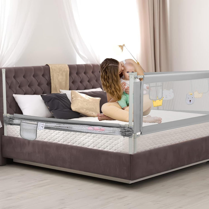 Ikodm 150cm Bettgitter, Bettschutzgitter Höhenverstellbar von 70-98cm, Rausfallschutz Bett, Kinderbe