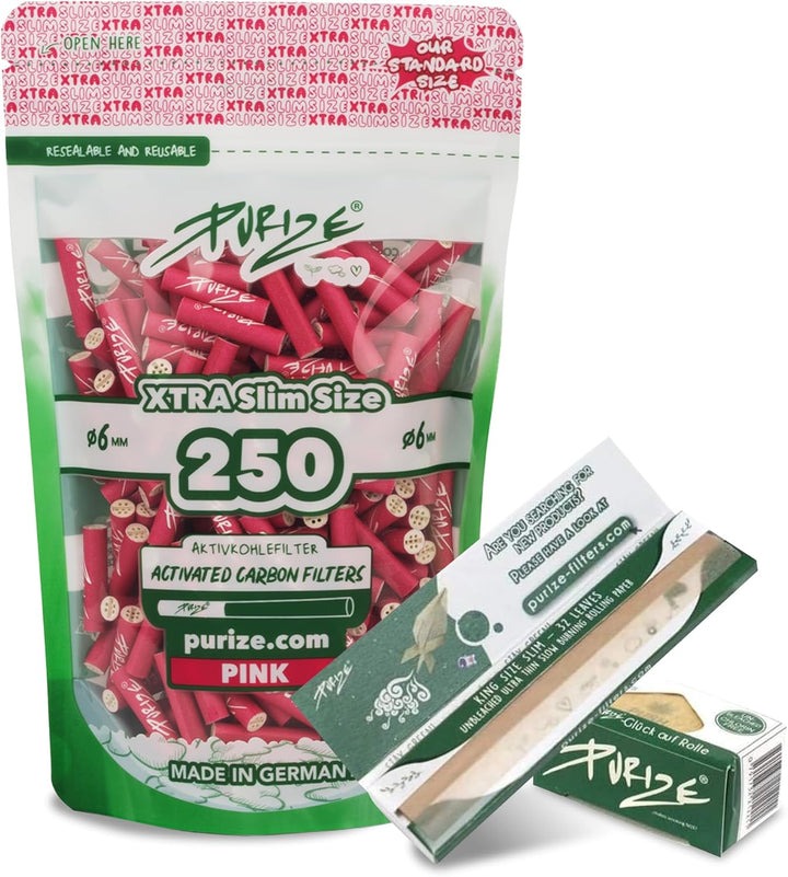 PURIZE® XTRA Slim Size Aktivkohlefilter SET (250er Spezial Set) (pink), Pink