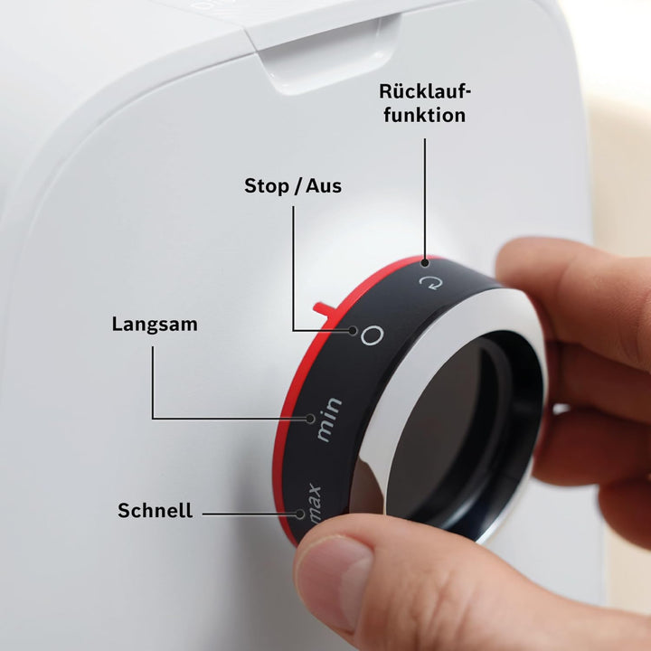 Bosch Fleischwolf Serie 4 MFWS420W, kompakt, 2 Stufen, 2 Lochscheiben (3 & 8mm), Wurststopfer, 10 J