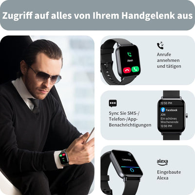 Smartwatch Herren mit Telefonfunktion und Alexa Built-in, 1.8" Fitnessuhr mit Schrittzähler Herzfreq
