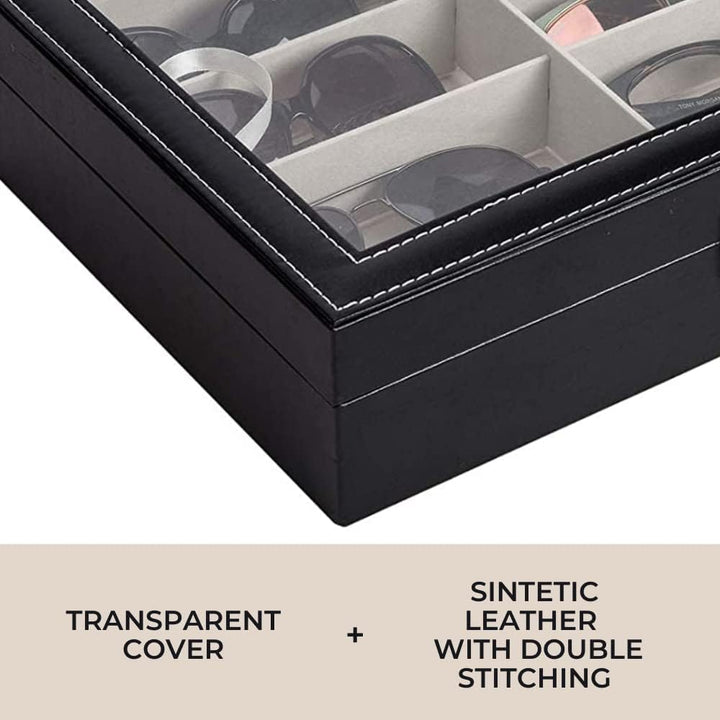 MAGIC SELECT Brillenbox mit 12 Fächern, Etui für Sonnenbrille, Lesebrille, mit transparentem Glasdec