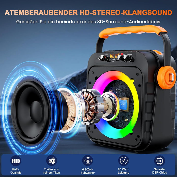 JYX Karaoke Maschine, Karaoke Anlage Mit 2 Mikrofonen, Tragbare Karaoke Maschine Mit 2 Drahtlosen Mi