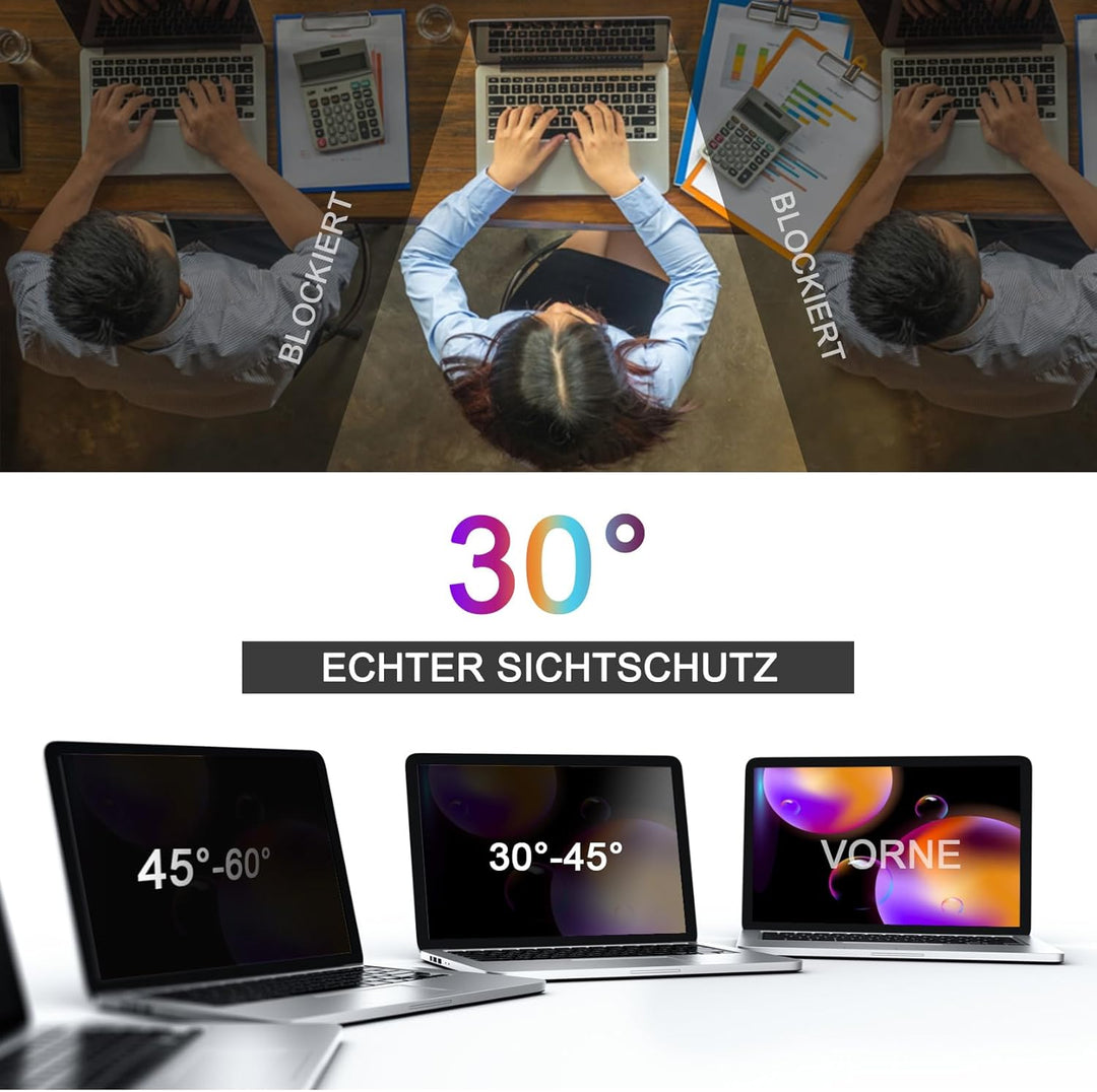 Fluflyer 13,3 Zoll Laptop Blickschutzfolie 16:9, Anti-Blaulicht, Blendfrei, Augenschutz, Anti-Reflex