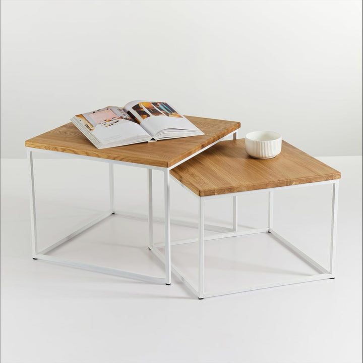 Original BestLoft® 2er-Set Couchtisch Twinsburg (MWH) edle Eiche Industriedesign Eiche Natur + Geste