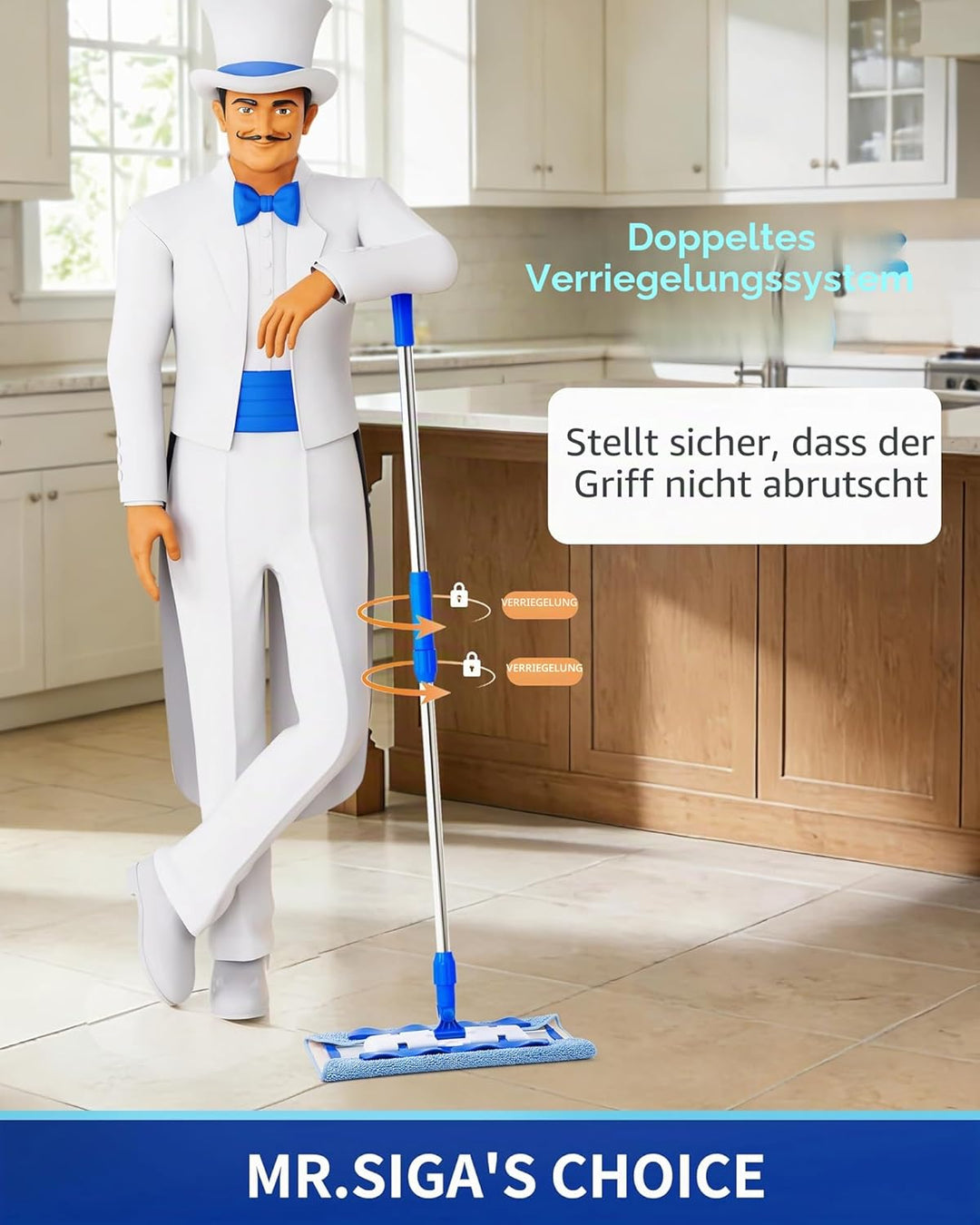 MR.SIGA Professionelle Mikrofaser-Wischmop Bodenwischer Reinigung für Hartholz-, Laminat-, Fliesenbo