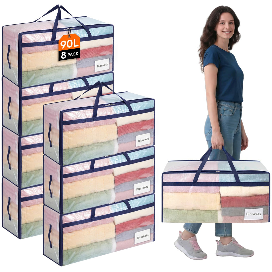 Lifewit 8 Stück 90L Umzugstaschen mit Griff, Aufbewahrungstasche für Bettdecken, Grosse Tasche mit R