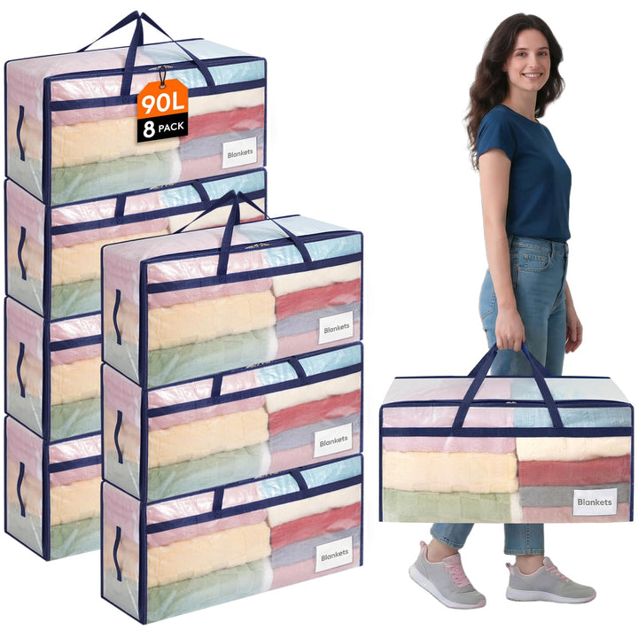 Lifewit 8 Stück 90L Umzugstaschen mit Griff, Aufbewahrungstasche für Bettdecken, Grosse Tasche mit R