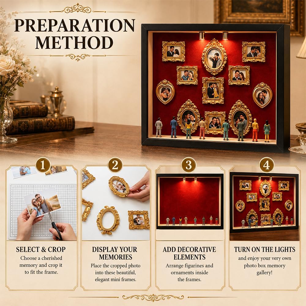 DIY Mini Museum Silhouette Box, Mini Bilderrahmen Vintage mit LED Licht, Museum of us Set mit 11 Min