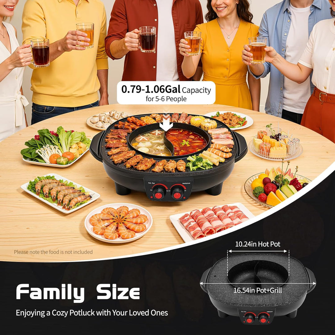 2100W Hot Pot Elektrischer | 2 in 1 Hotpot Topf und Raclette Grill, Tischgrill und Suppentopf Können