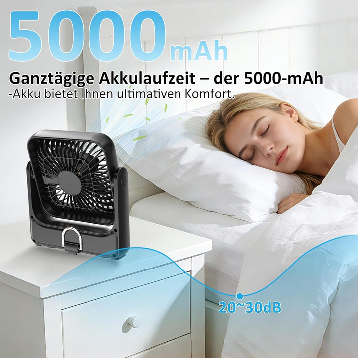 ELZO Magnetischer Reiseventilator kreuzfahrtgeeignet, 5000mAh wiederaufladbar tragbar, 4 Geschwindig